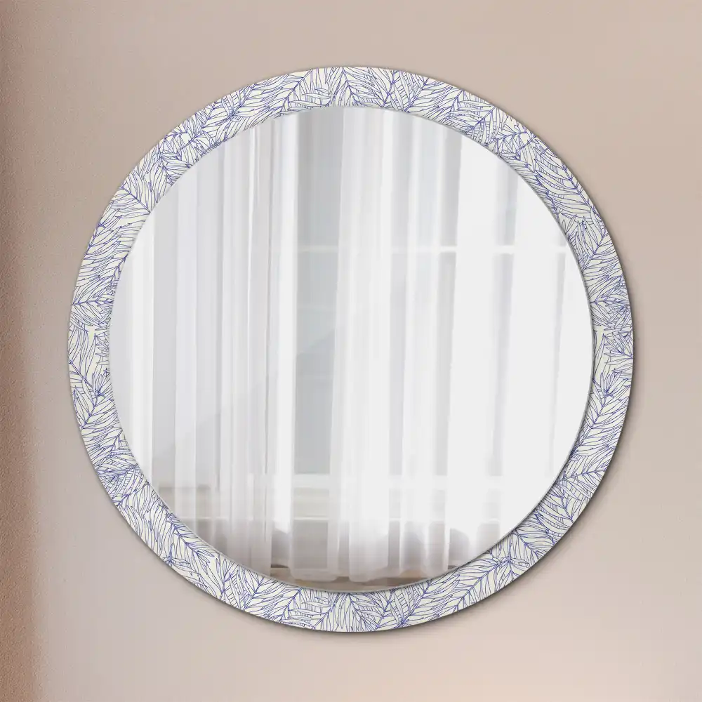 Miroir rond avec décoration contour de palmier tropical