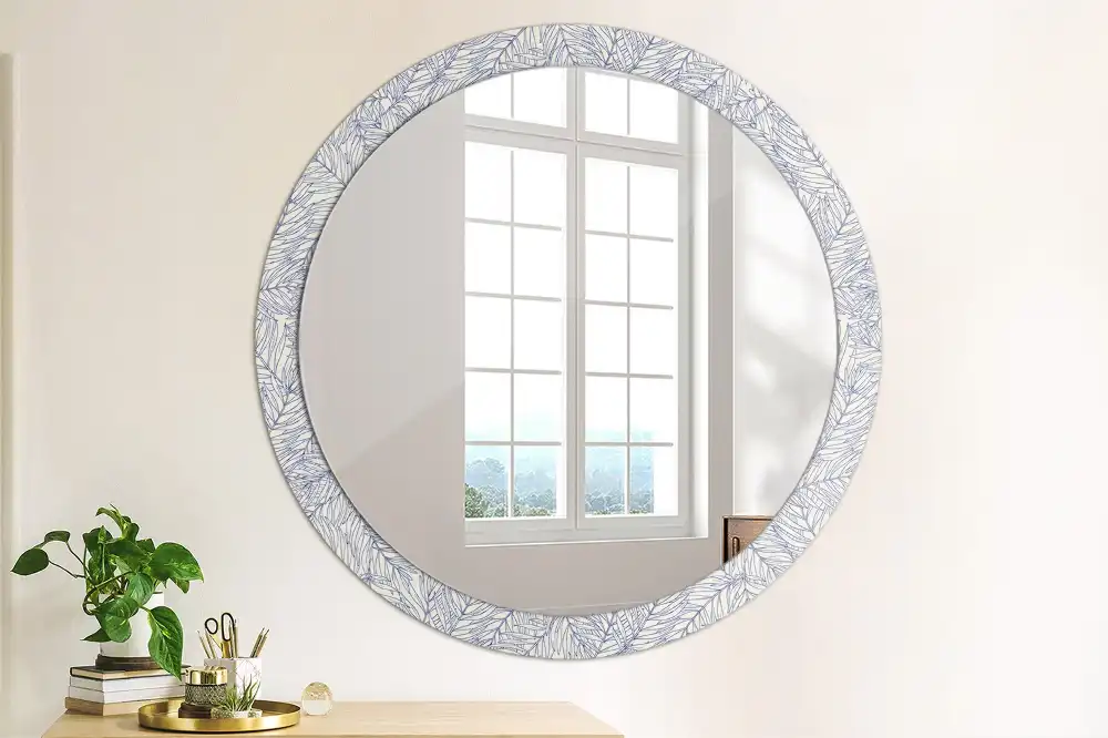 Miroir rond avec décoration contour de palmier tropical