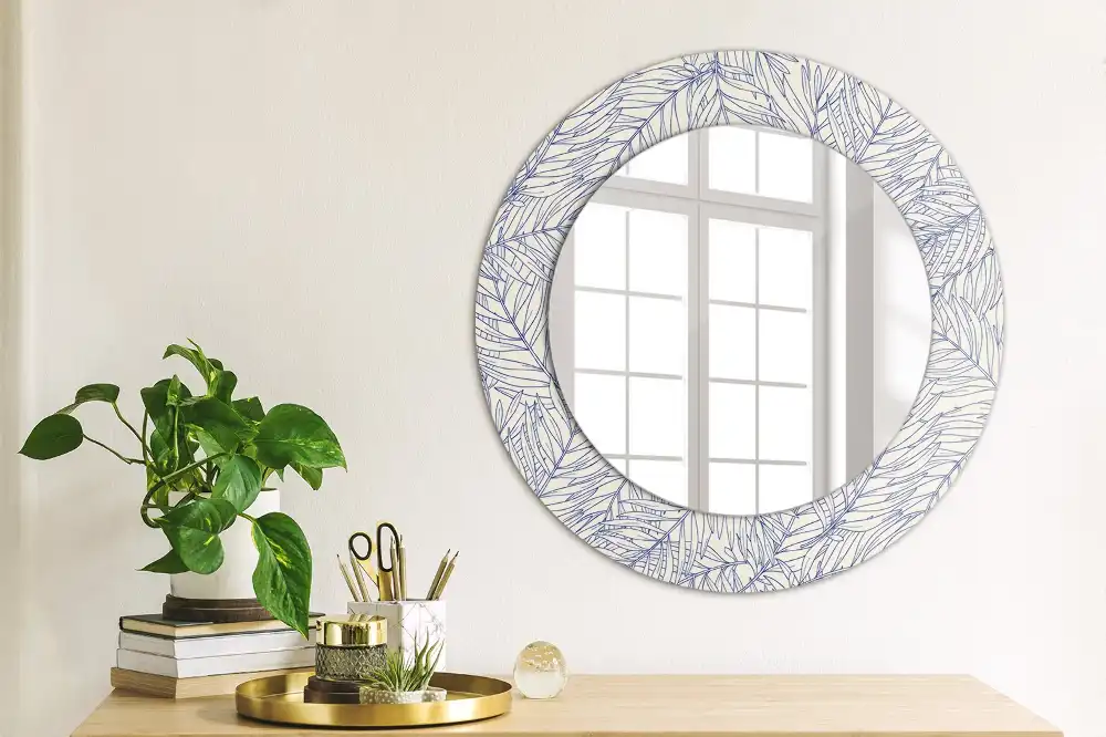 Miroir rond avec décoration contour de palmier tropical