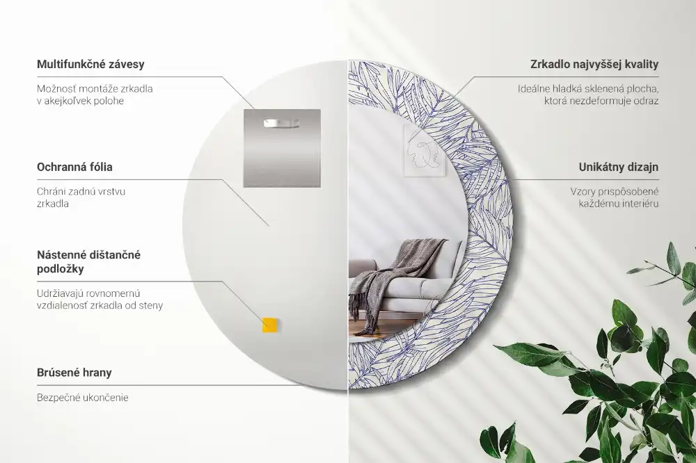 Miroir rond avec décoration contour de palmier tropical