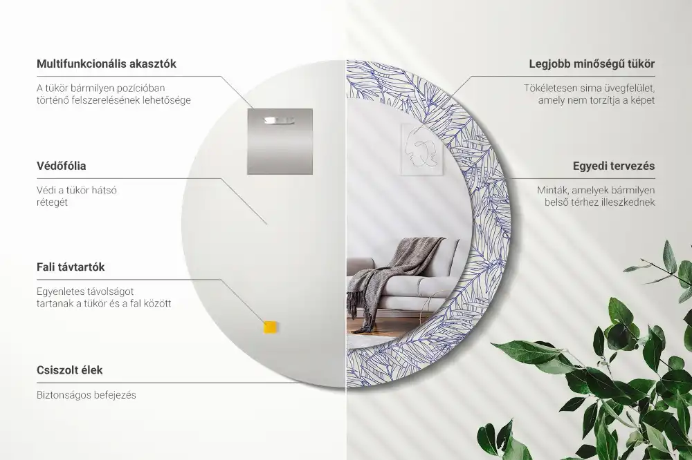 Miroir rond avec décoration contour de palmier tropical