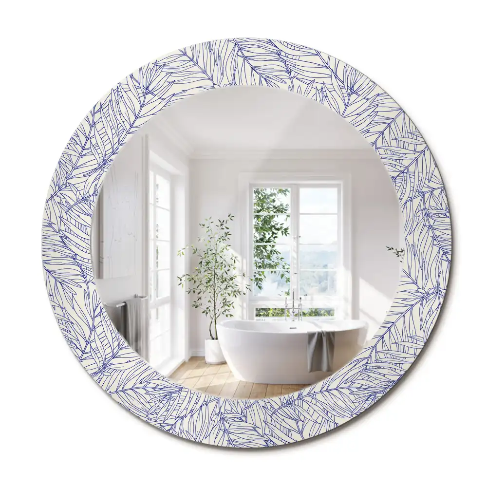Miroir rond avec décoration contour de palmier tropical