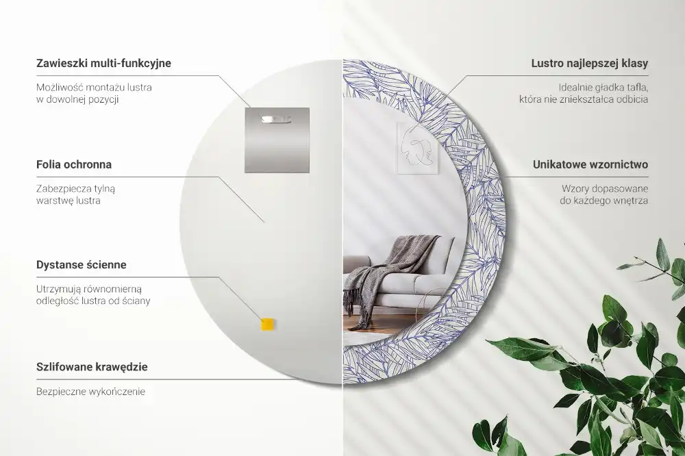 Miroir rond avec décoration contour de palmier tropical