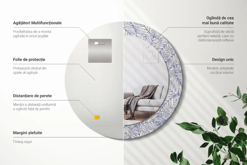 Miroir rond avec décoration contour de palmier tropical