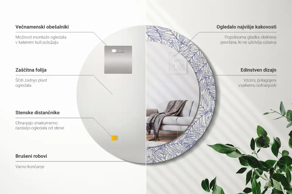 Miroir rond avec décoration contour de palmier tropical