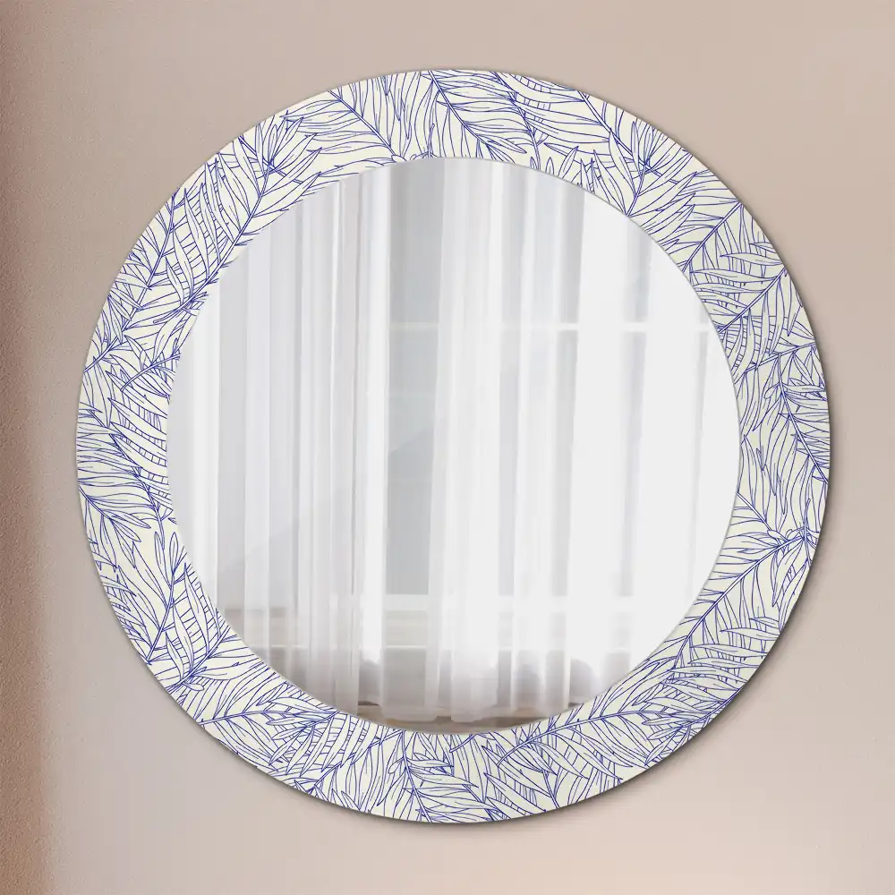Miroir rond avec décoration contour de palmier tropical