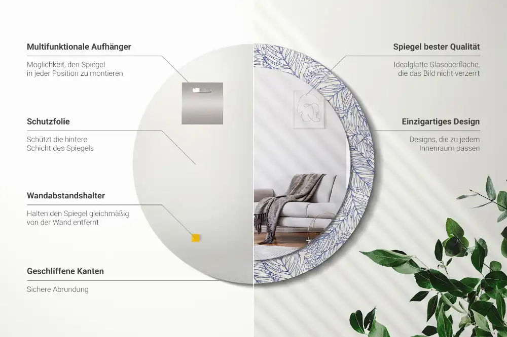 Miroir rond avec décoration contour de palmier tropical