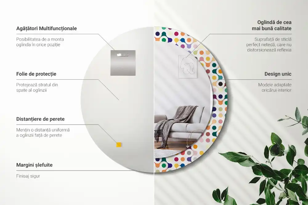 Miroir rond imprimé pois style pop art