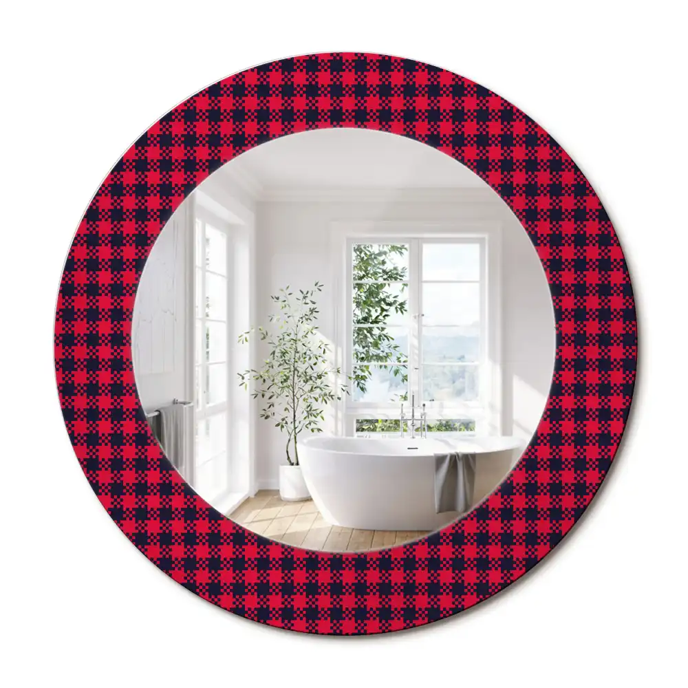Miroir rond cadre imprimé carreaux rouges