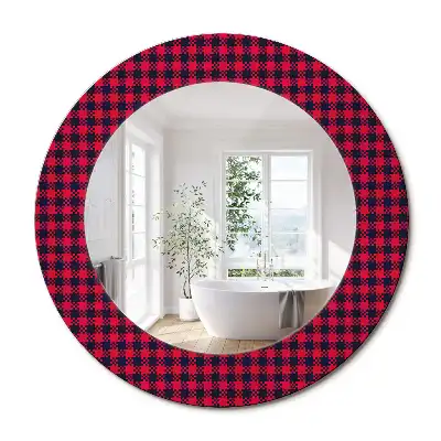 Miroir rond cadre imprimé carreaux rouges