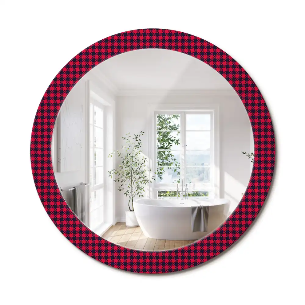 Miroir rond cadre imprimé carreaux rouges