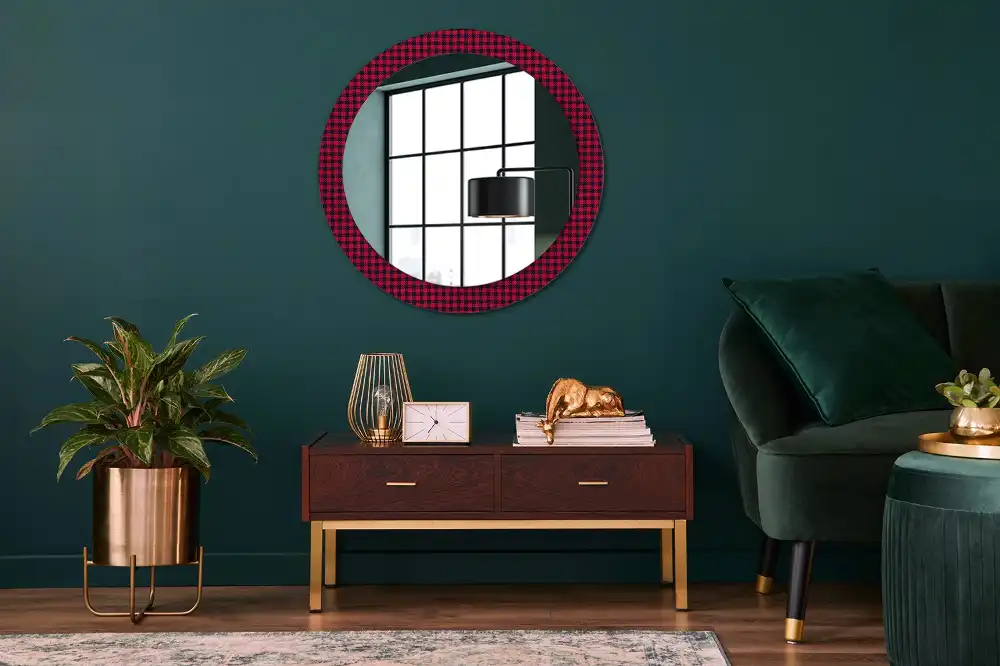 Miroir rond cadre imprimé carreaux rouges