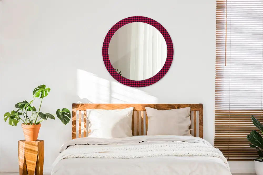 Miroir rond cadre imprimé carreaux rouges