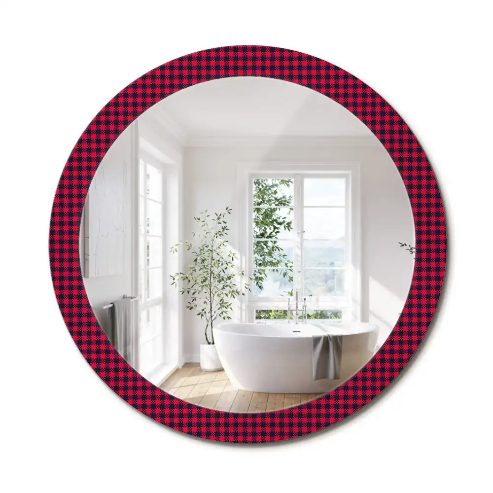 Miroir rond cadre imprimé carreaux rouges