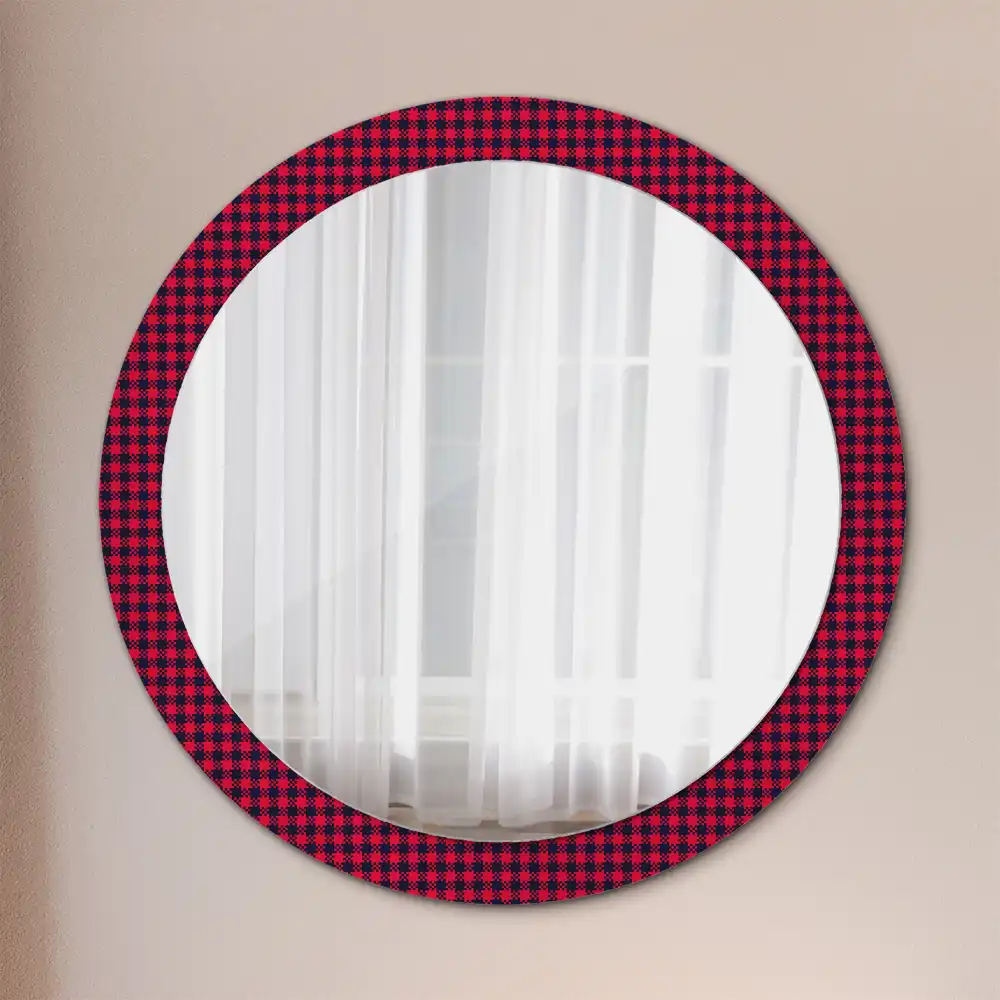 Miroir rond cadre imprimé carreaux rouges