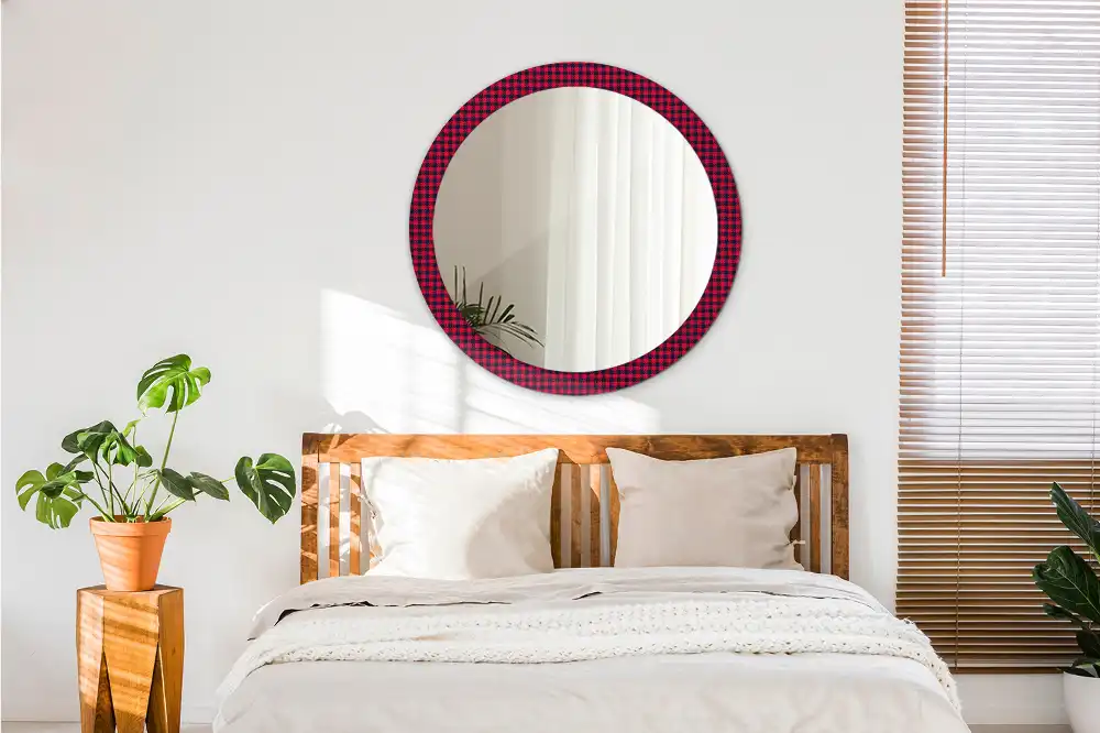 Miroir rond cadre imprimé carreaux rouges