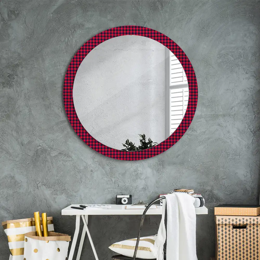Miroir rond cadre imprimé carreaux rouges