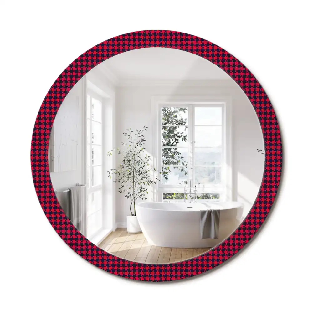 Miroir rond cadre imprimé carreaux rouges