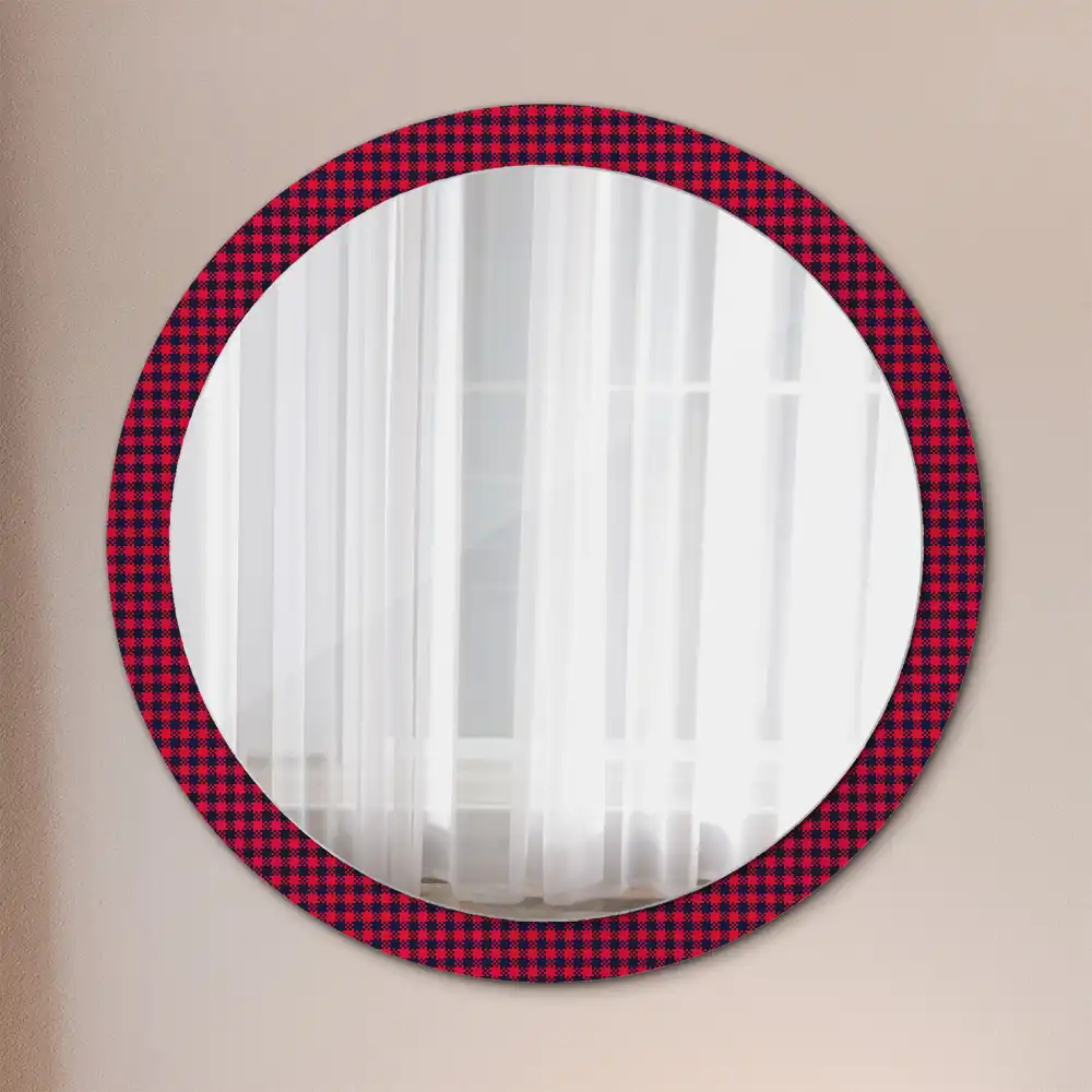 Miroir rond cadre imprimé carreaux rouges
