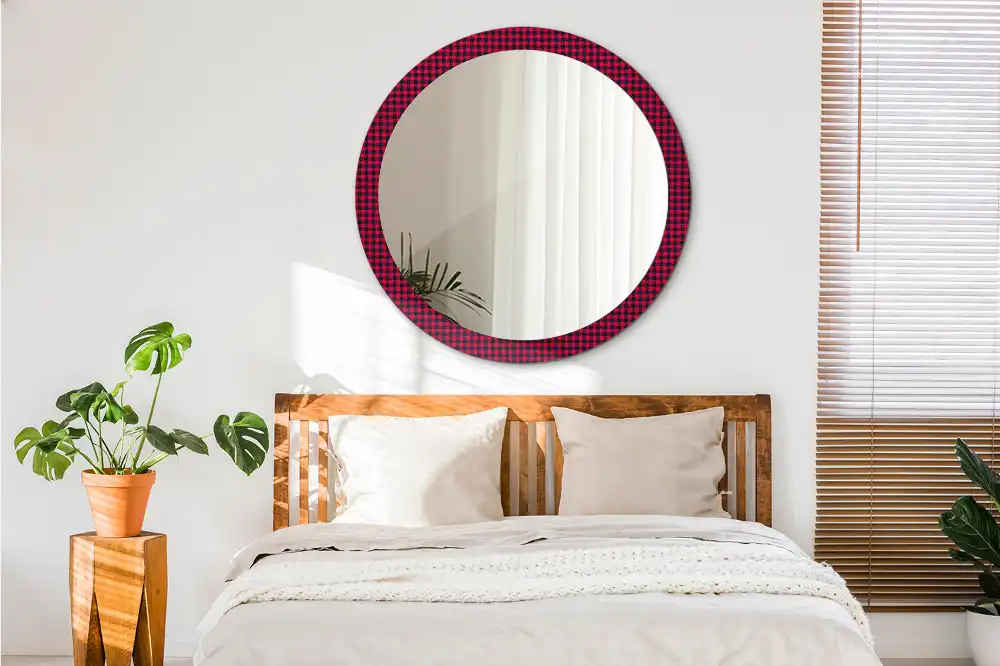 Miroir rond cadre imprimé carreaux rouges