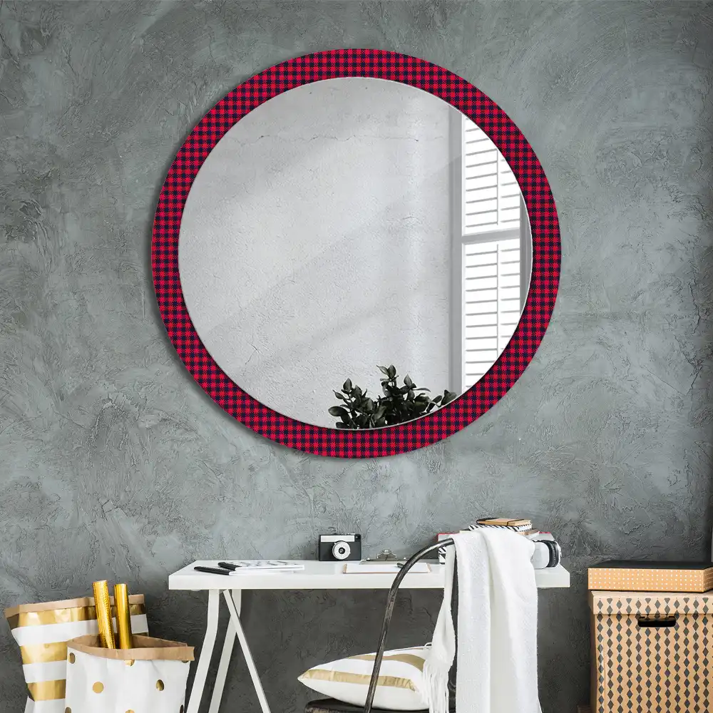 Miroir rond cadre imprimé carreaux rouges
