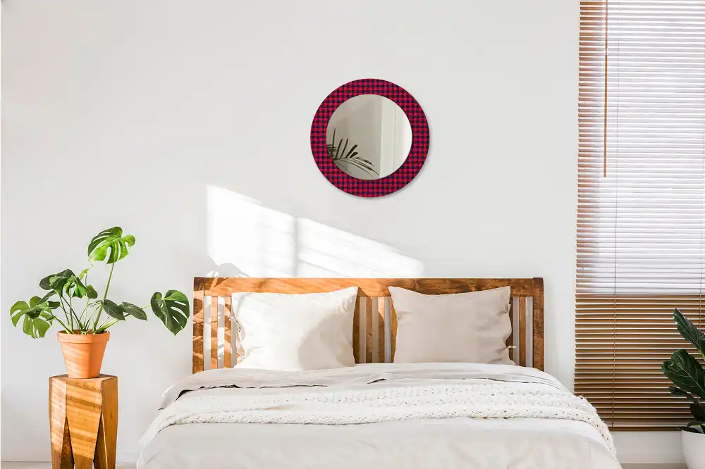 Miroir rond cadre imprimé carreaux rouges