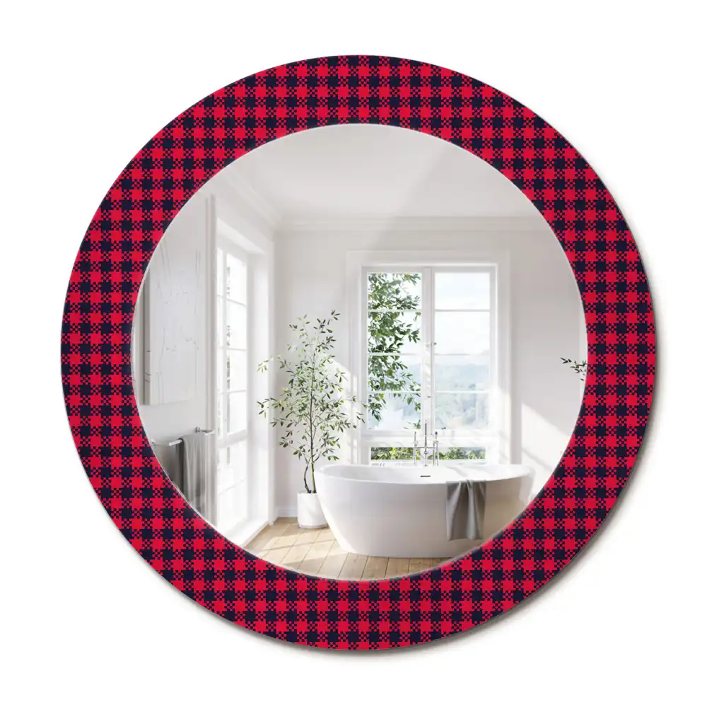 Miroir rond cadre imprimé carreaux rouges