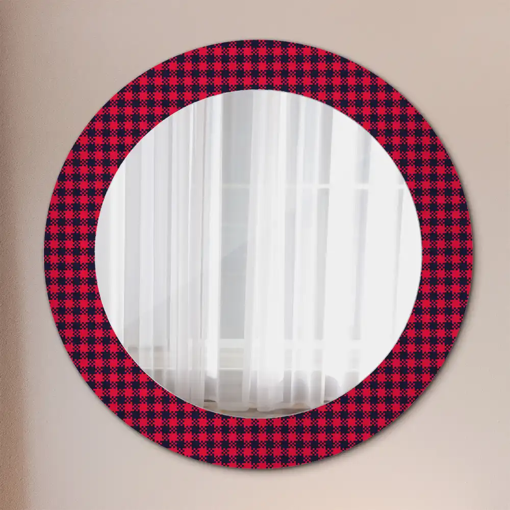 Miroir rond cadre imprimé carreaux rouges