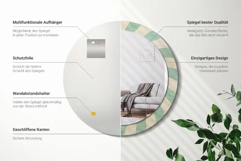 Miroir rond cadre avec impression motif pastel rétro