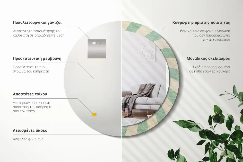 Miroir rond cadre avec impression motif pastel rétro