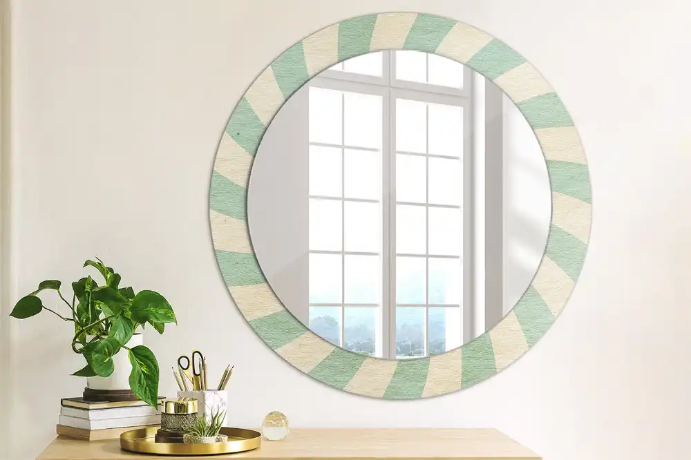Miroir rond cadre avec impression motif pastel rétro