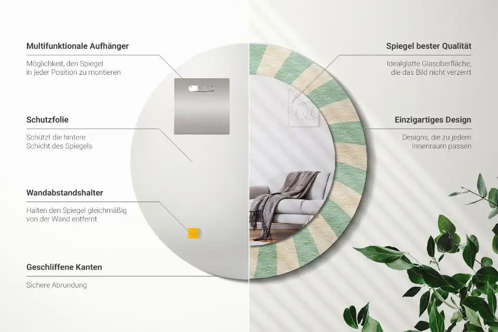 Miroir rond cadre avec impression motif pastel rétro