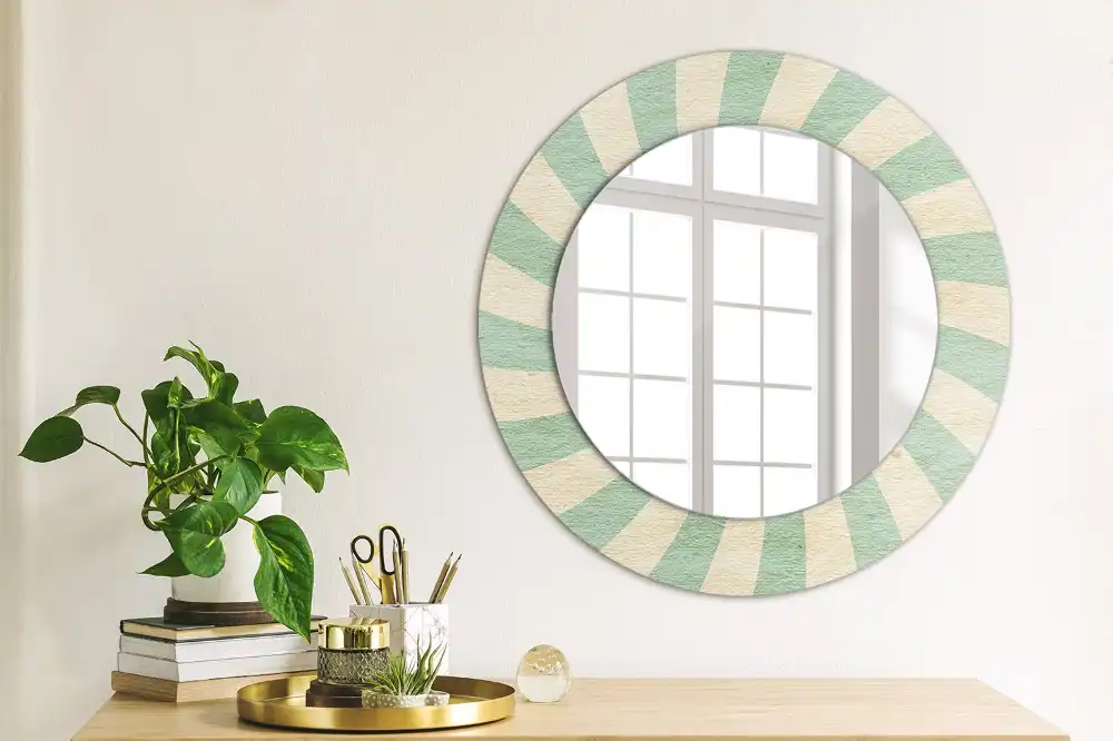 Miroir rond cadre avec impression motif pastel rétro
