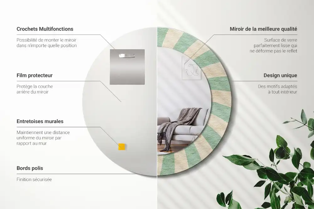 Miroir rond cadre avec impression motif pastel rétro