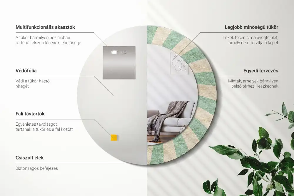 Miroir rond cadre avec impression motif pastel rétro