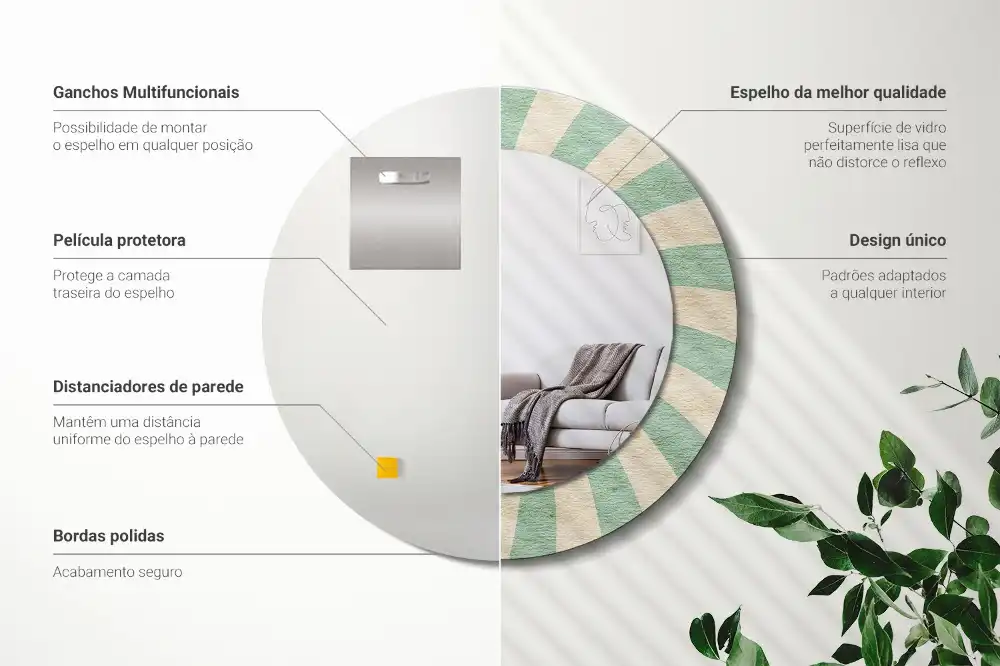 Miroir rond cadre avec impression motif pastel rétro