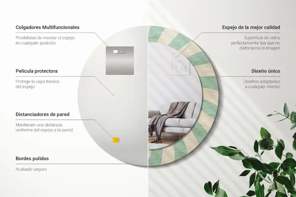 Miroir rond cadre avec impression motif pastel rétro