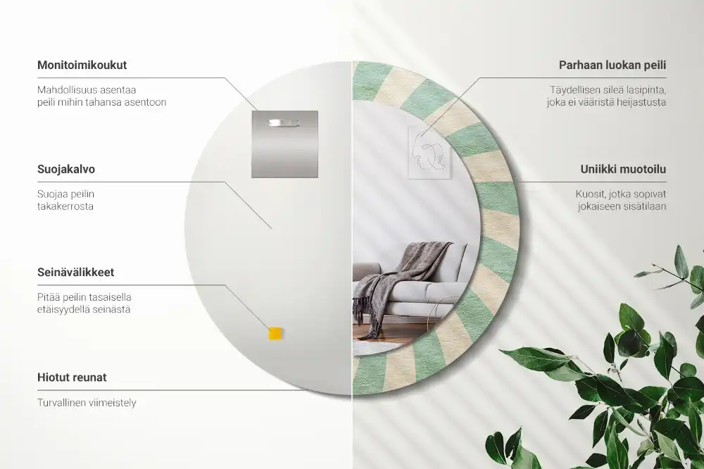 Miroir rond cadre avec impression motif pastel rétro