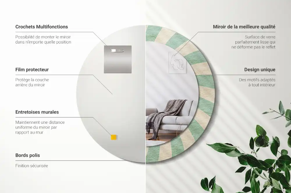 Miroir rond cadre avec impression motif pastel rétro