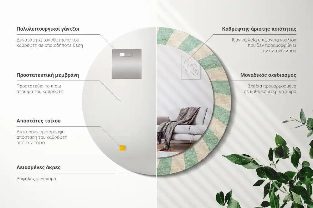 Miroir rond cadre avec impression motif pastel rétro