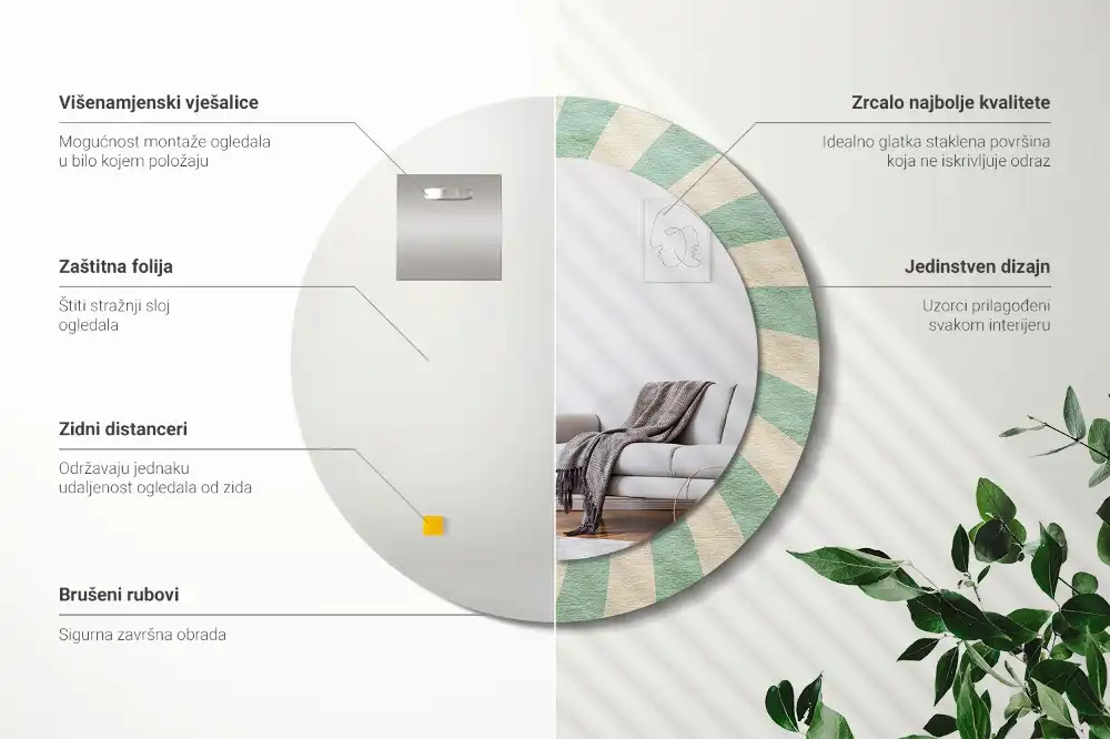 Miroir rond cadre avec impression motif pastel rétro