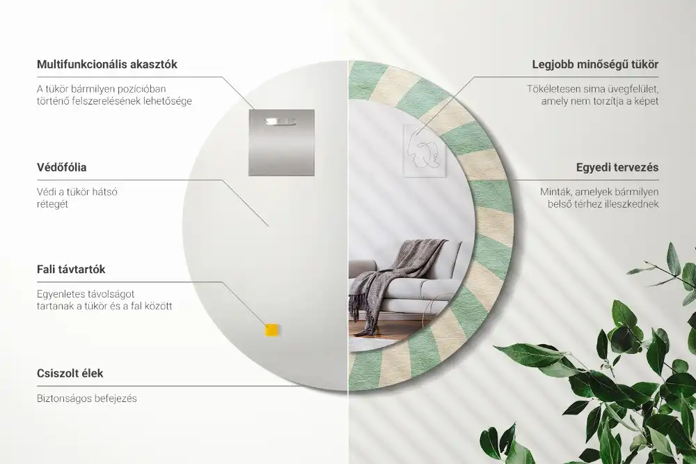 Miroir rond cadre avec impression motif pastel rétro