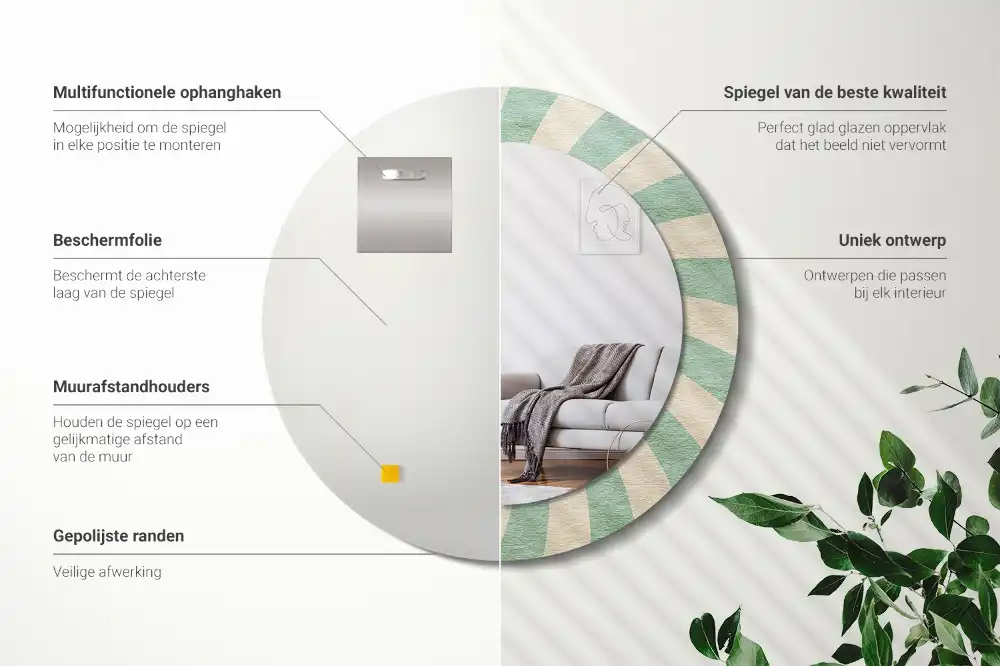 Miroir rond cadre avec impression motif pastel rétro
