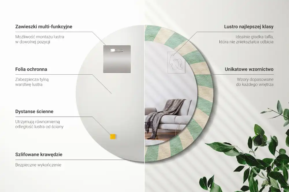 Miroir rond cadre avec impression motif pastel rétro
