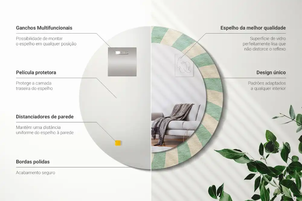 Miroir rond cadre avec impression motif pastel rétro