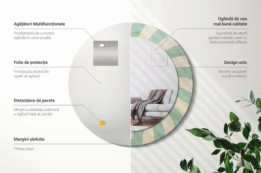 Miroir rond cadre avec impression motif pastel rétro