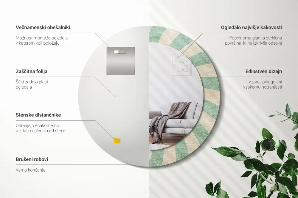 Miroir rond cadre avec impression motif pastel rétro