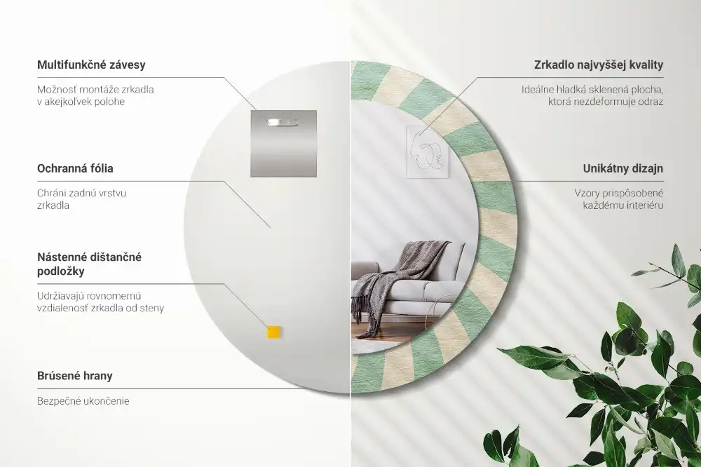 Miroir rond cadre avec impression motif pastel rétro