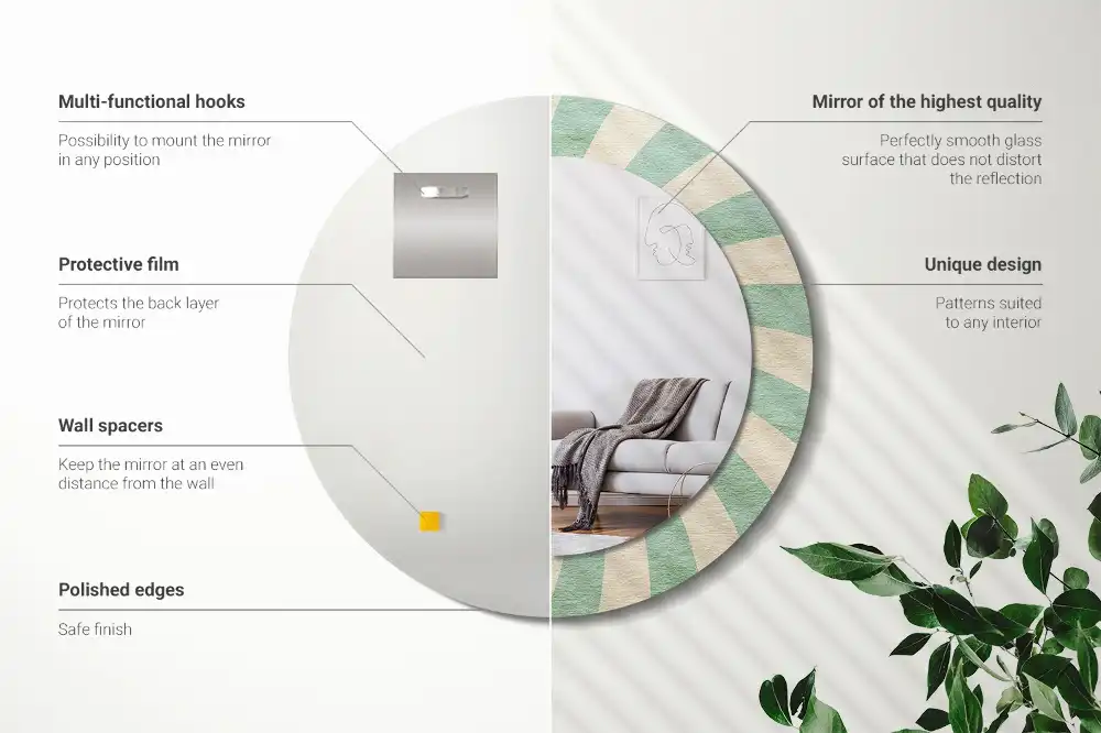 Miroir rond cadre avec impression motif pastel rétro