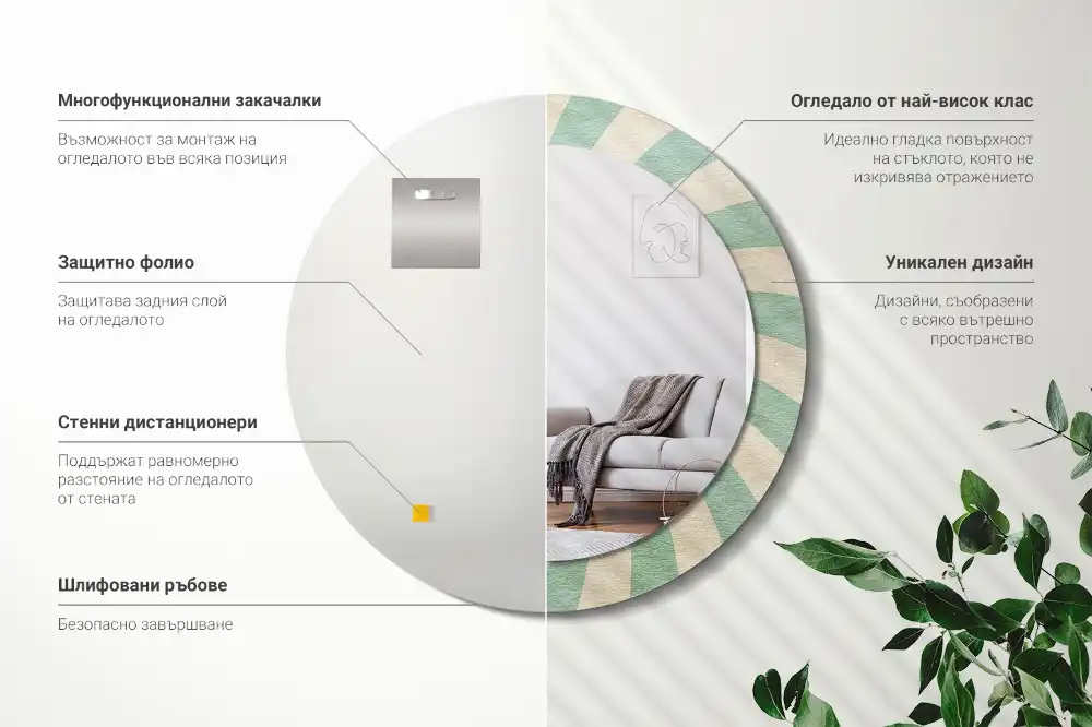 Miroir rond cadre avec impression motif pastel rétro
